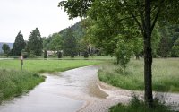 Hochwasser, Neckar in Rottenburg - Bad Niedernau (Kreis Tuebingen)