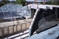 Einschieben Bahnbruecke Baustelle in Ergenzingen auf der Gaeubahn Strecke