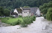 Hochwasser, Neckar in Rottenburg - Bad Niedernau (Kreis Tuebingen)