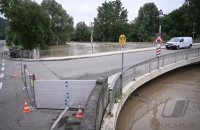 Hochwasser, Neckar in Rottenburg - Bieringen (Kreis Tuebingen)