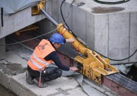 Einschieben Bahnbruecke Baustelle in Ergenzingen auf der Gaeubahn Strecke