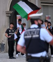 Solidaritaet mit Israel - Kundgebung auf dem Marktplatz in Rottenburg (Kreis Tuebingen)