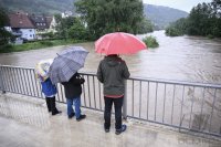 Hochwasser, Neckar in Rottenburg - Bieringen (Kreis Tuebingen)